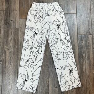 Le Lis Collection White‎ Abstract Print High Waist Wide Leg Pants Size S